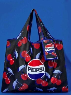 🆕️Pepsi Black Tote with 🍒Pattern and Blue Trim